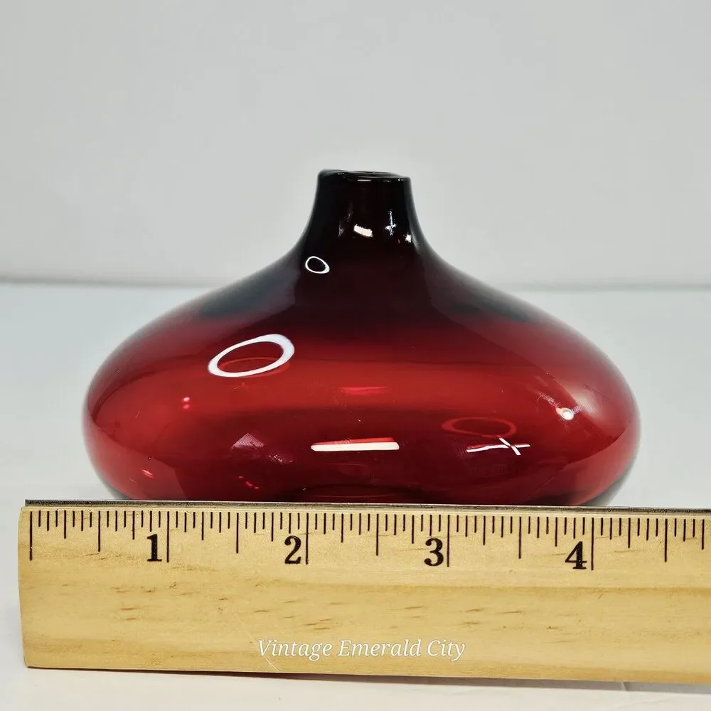Vtg Ruby Cranberry Red Salong Hand Blown Glass Bud Vase Rounded Accent Piece